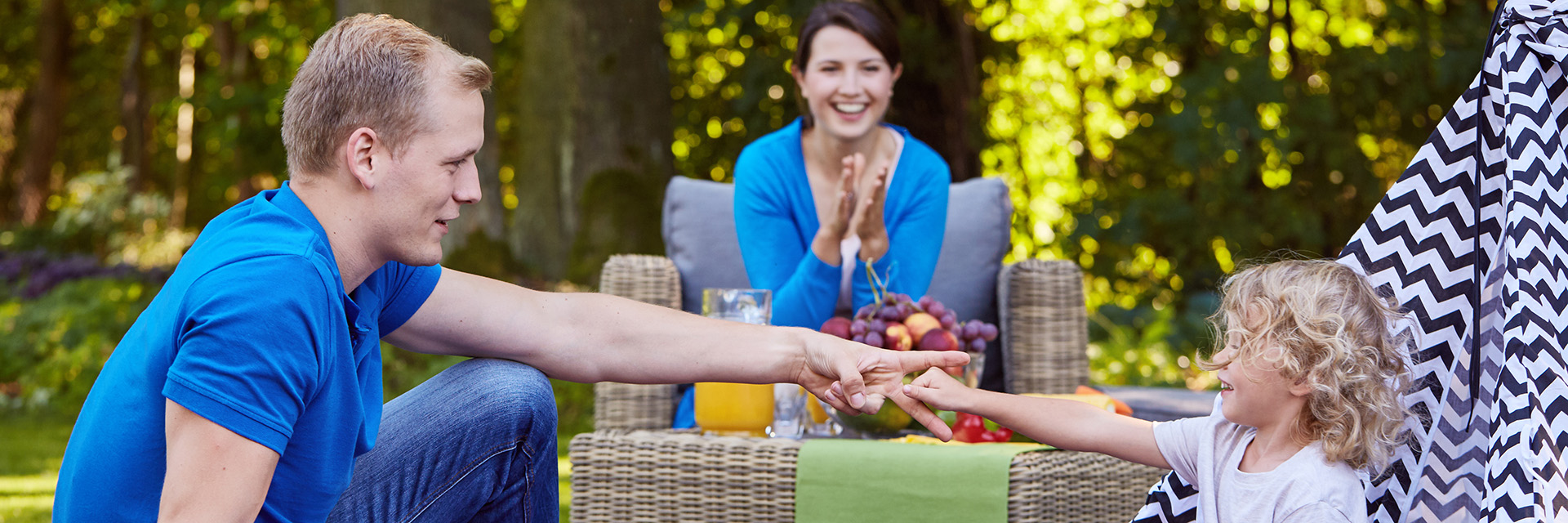 family in garden, staycation