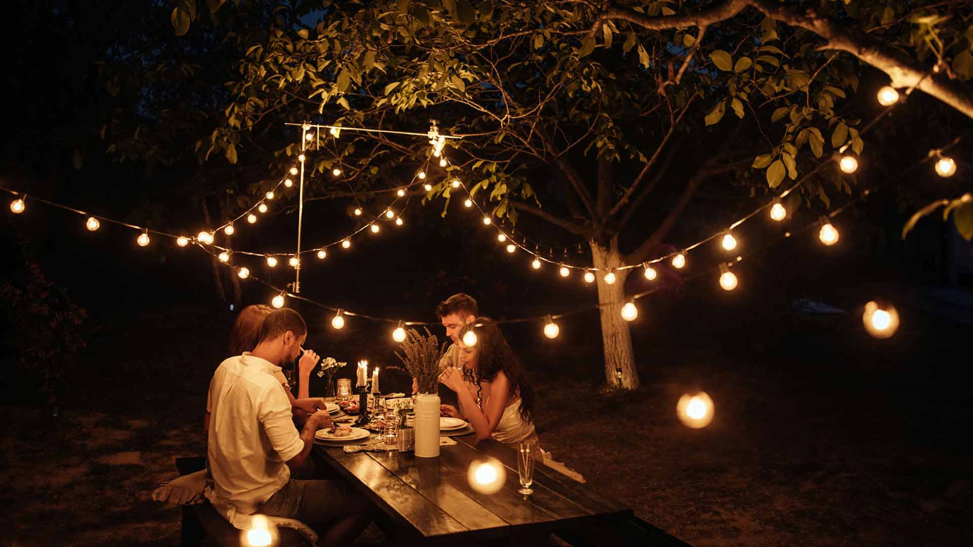 evening drinks, garden lighting