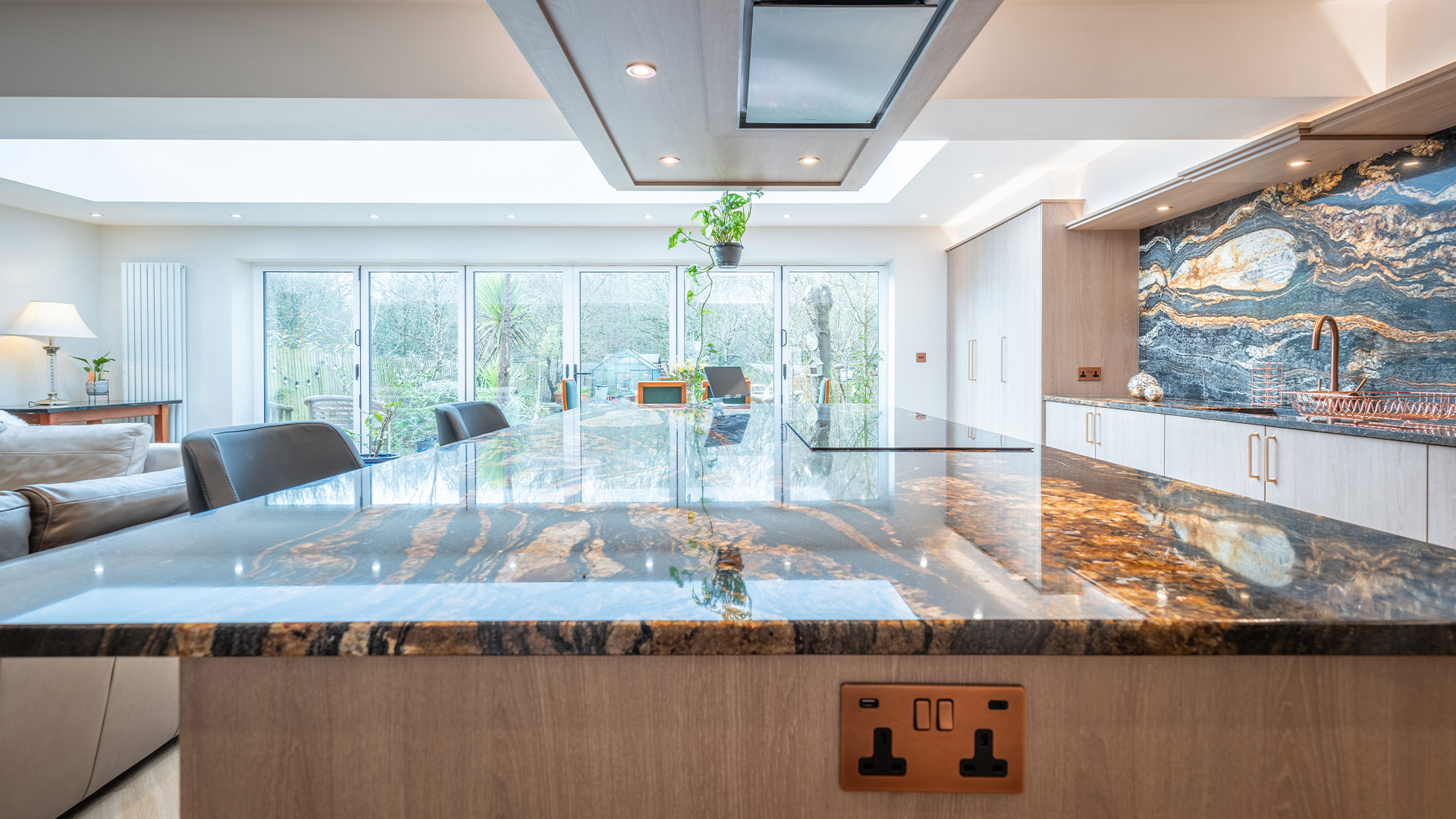 Bespoke marble counter top on kitchen island